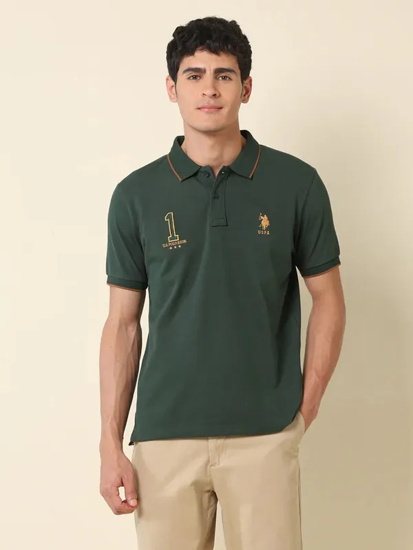US POLO dark green plain polo t-shirt