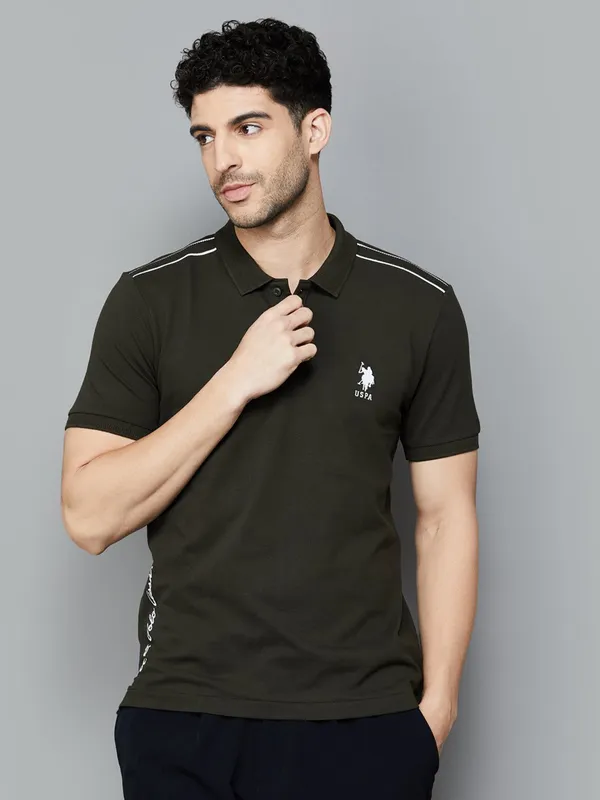 US POLO dark green slim fit cotton men t-shirt