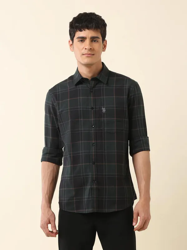 US POLO dark grey check full sleeve shirt