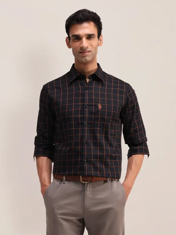 US POLO dark wine checks men shirt in cotton