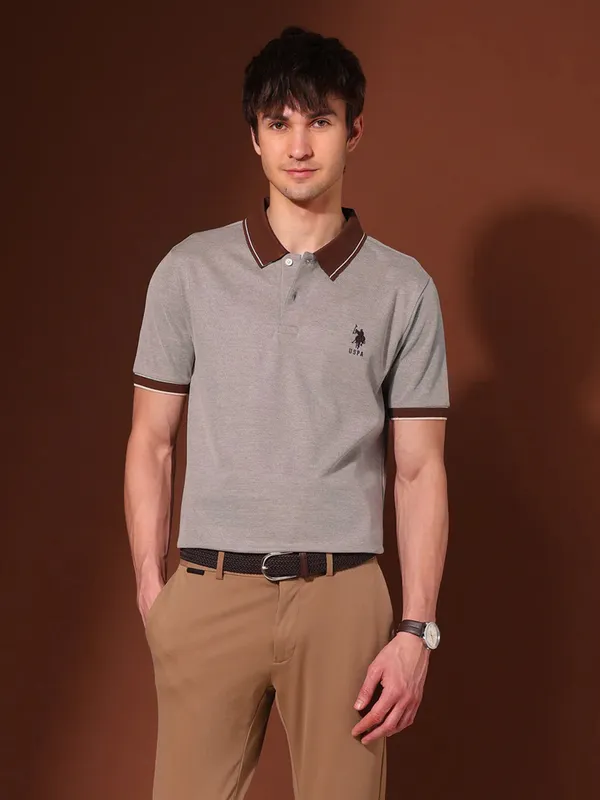 US POLO grey plain polo t-shirt
