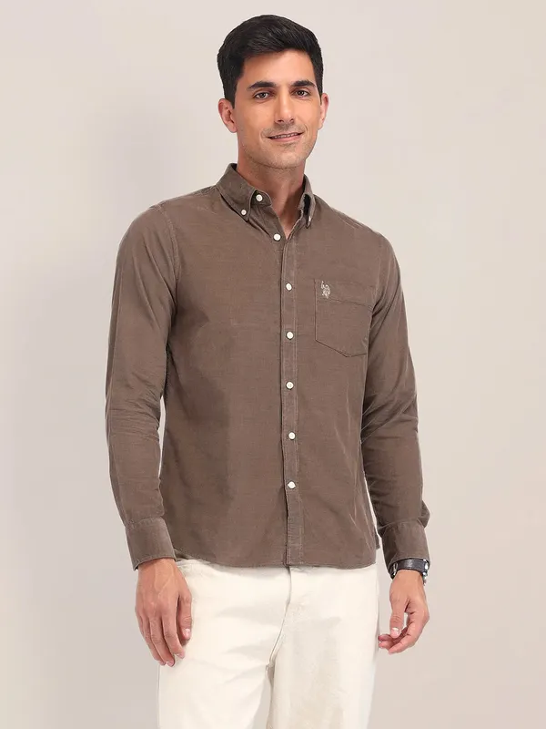 US POLO light brown cotton shirt for men