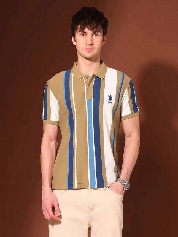 US POLO light brown stripe polo t-shirt
