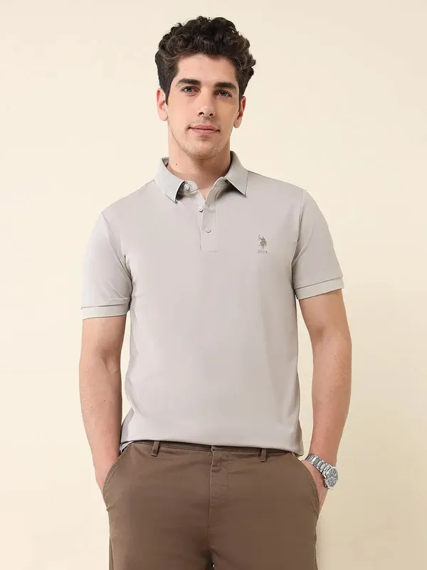 US POLO light grey plain polo t-shirt for men