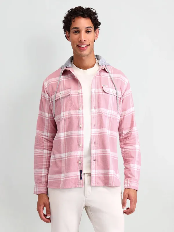 US POLO light pink checkered cotton shirt