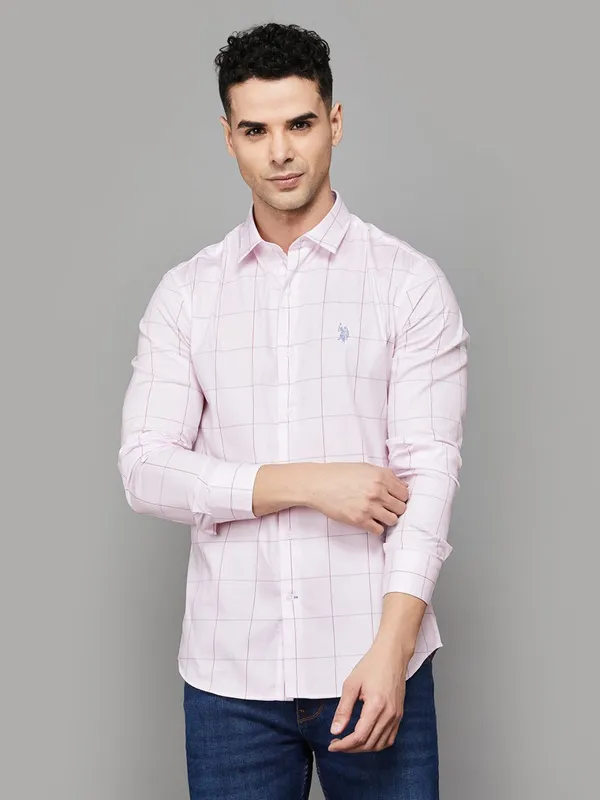 US POLO light pink flannel cotton casual shirt
