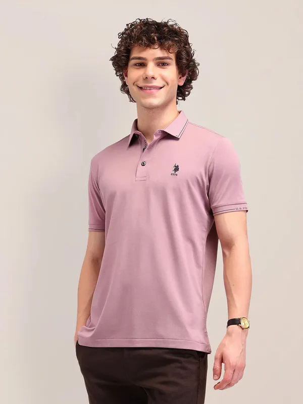 US POLO light pink plain polo t-shirt