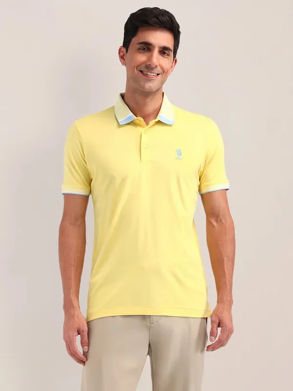 US POLO men cotton plain slim fit t-shirt in yellow