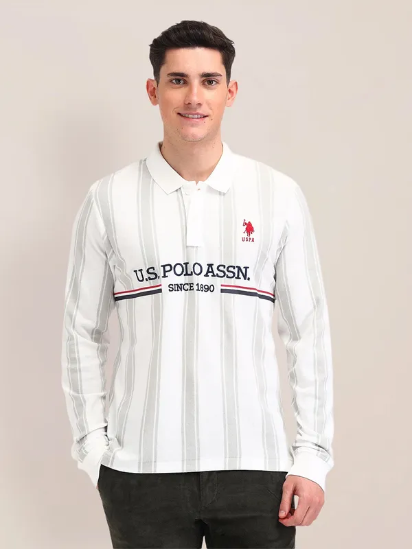 US POLO men striped cotton white t-shirt