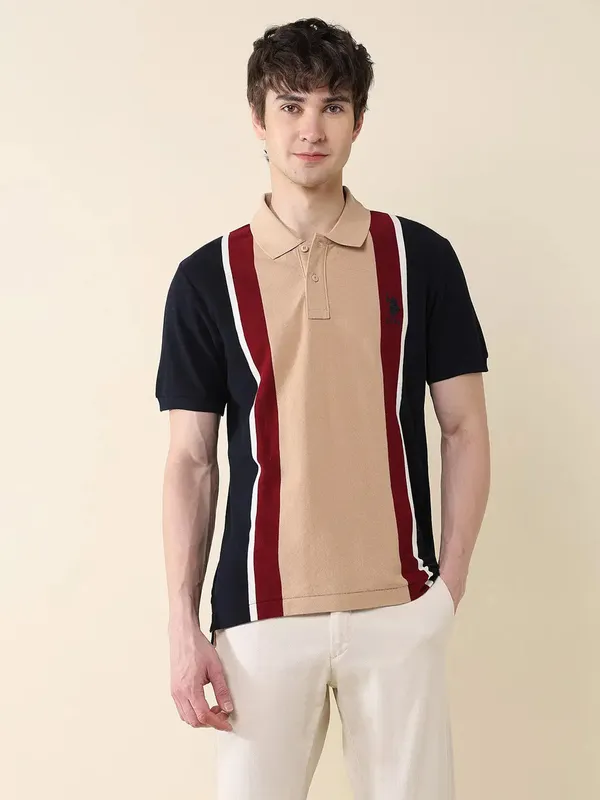 US POLO navy cotton slim fit striped polo t-shirt