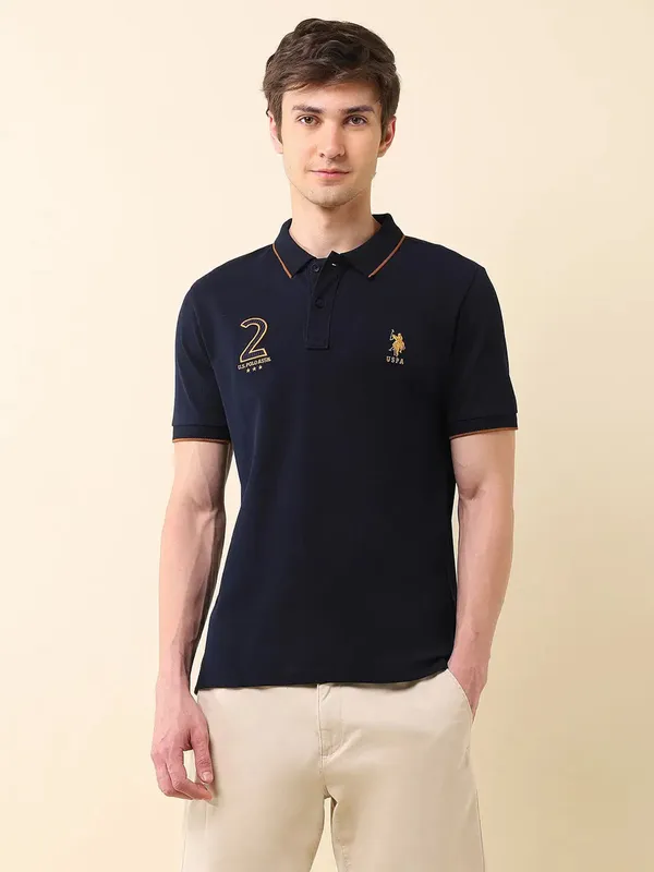 US POLO navy plain slim fit polo neck t-shirt