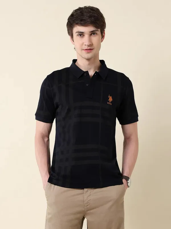 US POLO navy printed slim fit cotton polo t-shirt
