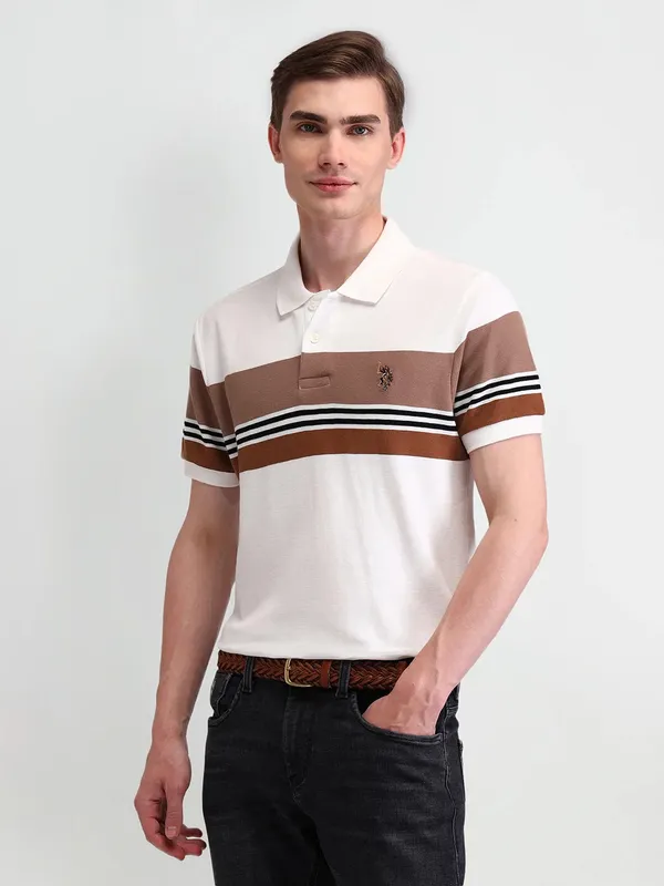 US POLO off white striped polo t-shirt