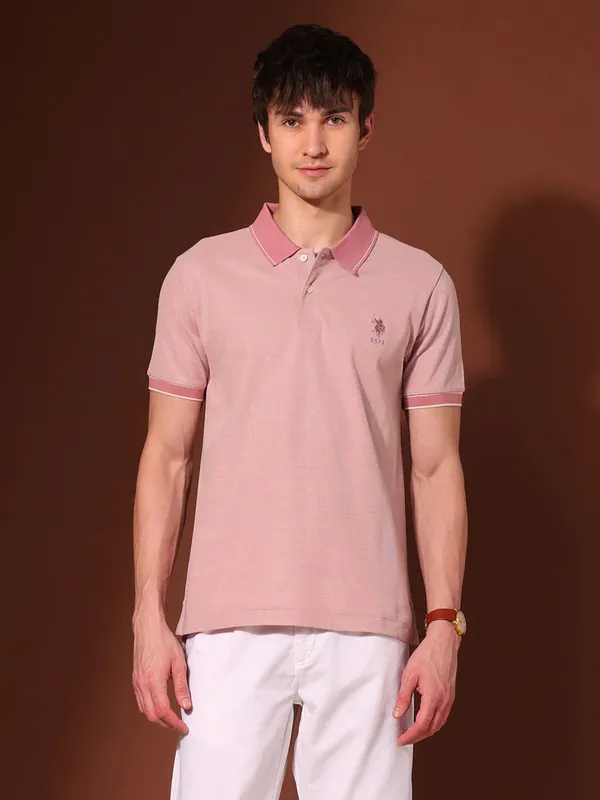 US POLO pastel pink plain polo t-shirt