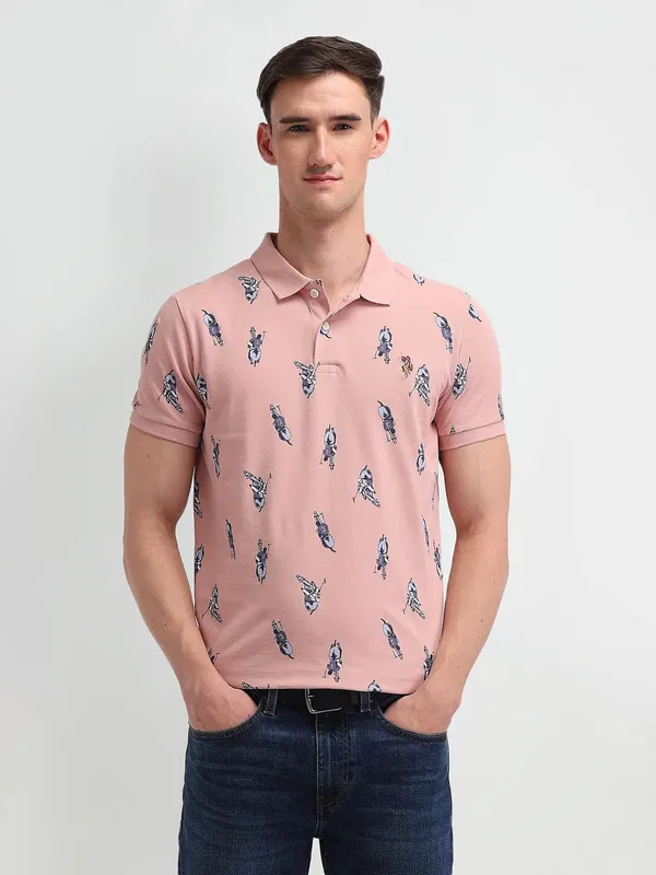 US POLO peach logo printed polo t-shirt