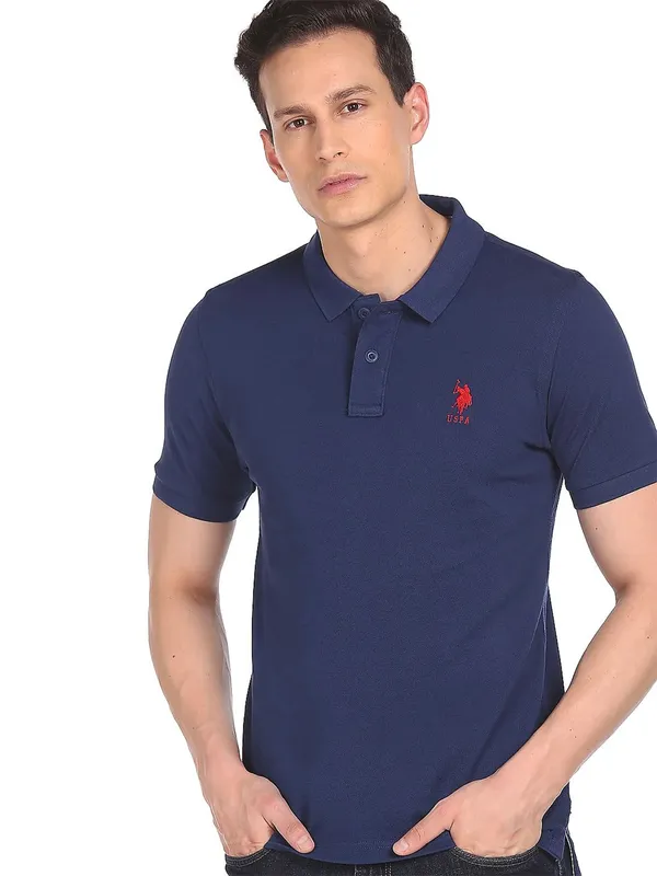 US Polo plain blue cotton slim fit t shirt for men