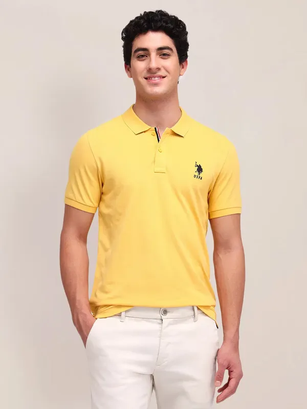 US POLO plain yellow cotton slim fit polo t-shirt