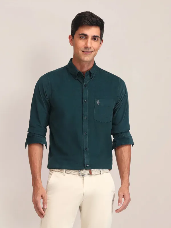 US POLO rama green cotton plain shirt for men