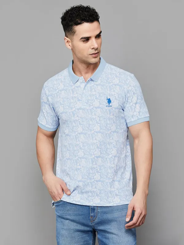 US POLO sky blue printed cotton t-shirt