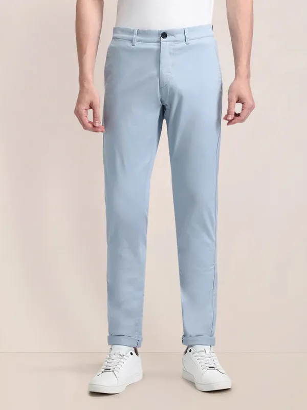 US POLO sky solid trouser cotton slim fit