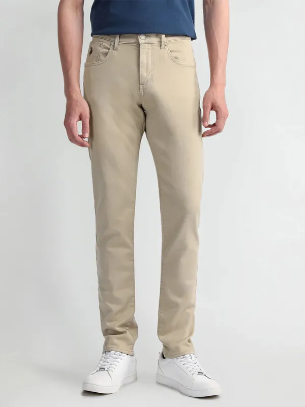 US POLO solid beige denim slim taper jeans