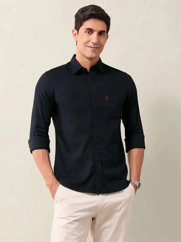 US POLO solid black casual wear mens shirt
