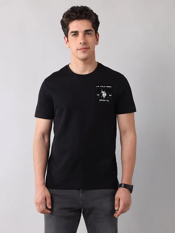 US POLO solid black cotton slim fit t-shirt