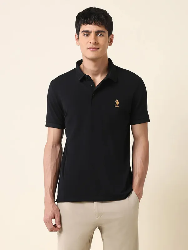 US POLO solid black polo t-shirt