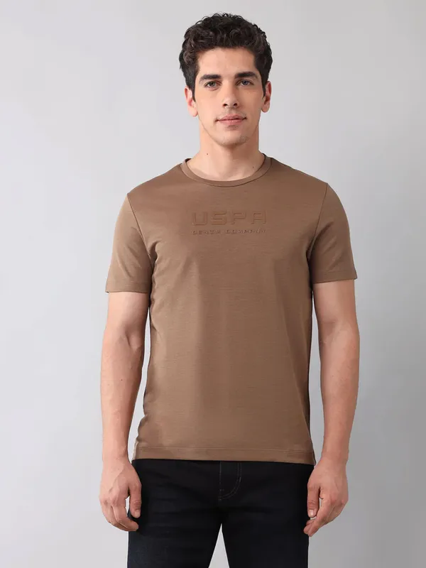 US POLO solid brown slim fit casual t-shirt for men