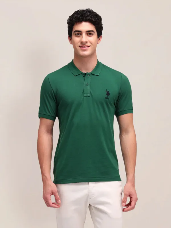US POLO solid green slim fit mens polo t-shirt