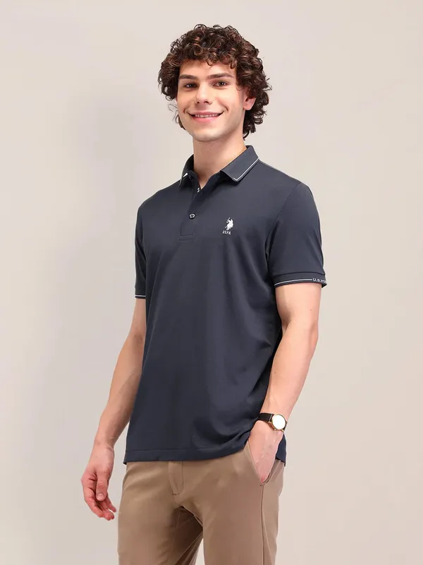 US POLO solid grey polo half sleeve t-shirt