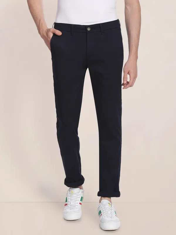 US POLO solid navy slim fit cotton trouser