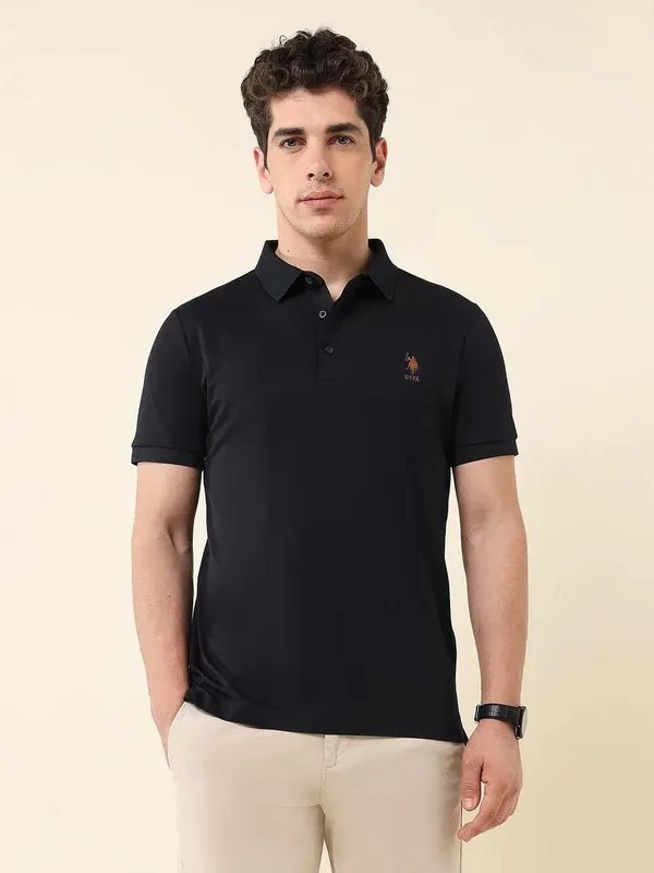 US POLO solid navy slim fit mens polo t-shirt