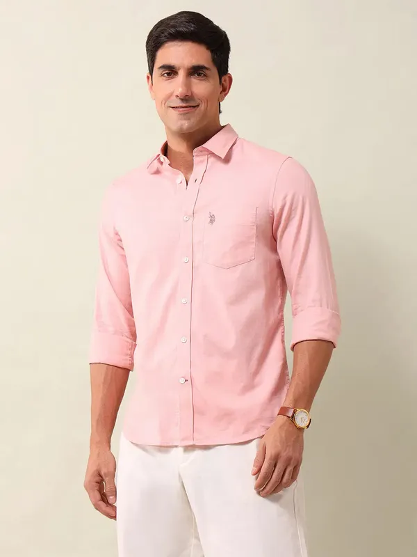 US POLO solid pink casual wear mens shirt