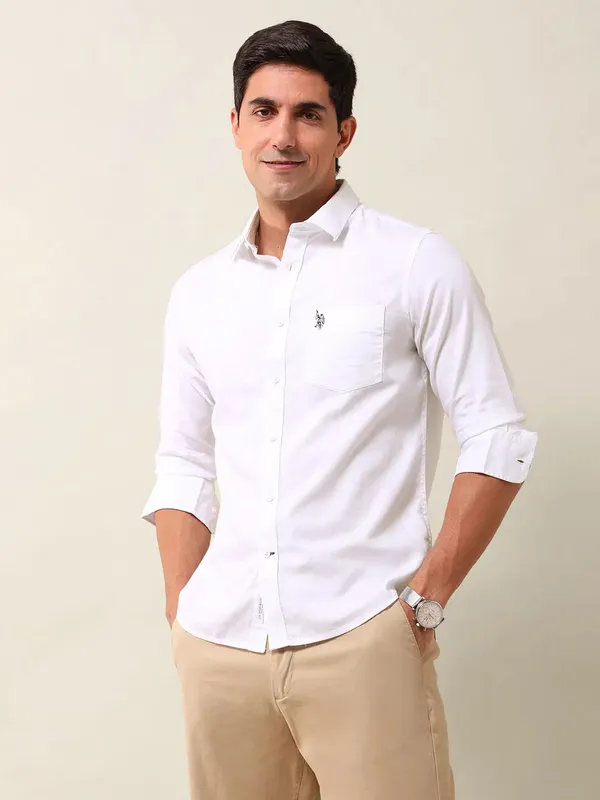 US POLO solid white casual wear mens shirt