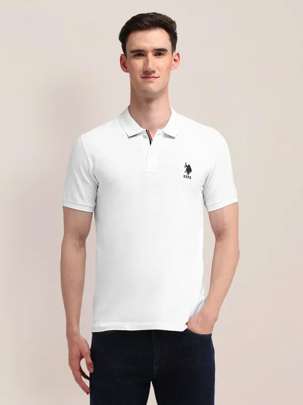 US POLO solid white cotton polo t-shirt for men