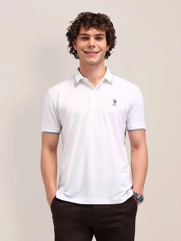 US POLO solid white half sleeve polo t-shirt