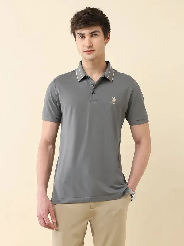 US POLO stone grey plain polo t-shirt for men