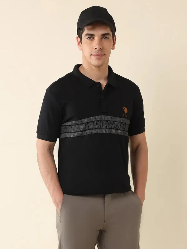 US POLO striped black polo slim fit t-shirt