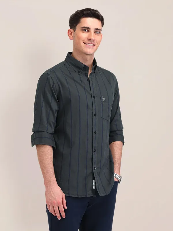 US POLO striped charcoal cotton shirt for men
