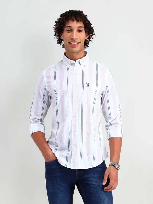 US POLO striped cotton white shirt for men