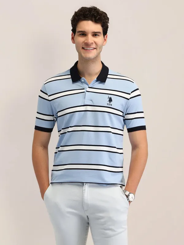US POLO striped sky blue cotton t-shirt