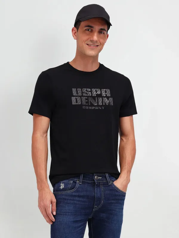 US POLO stylish slim fit black cotton t-shirt for men