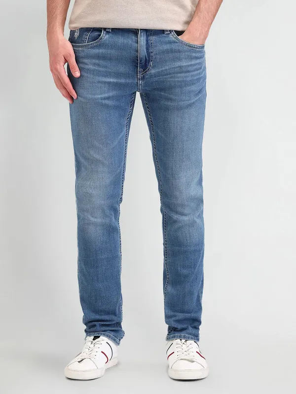 US POLO washed blue denim men jeans