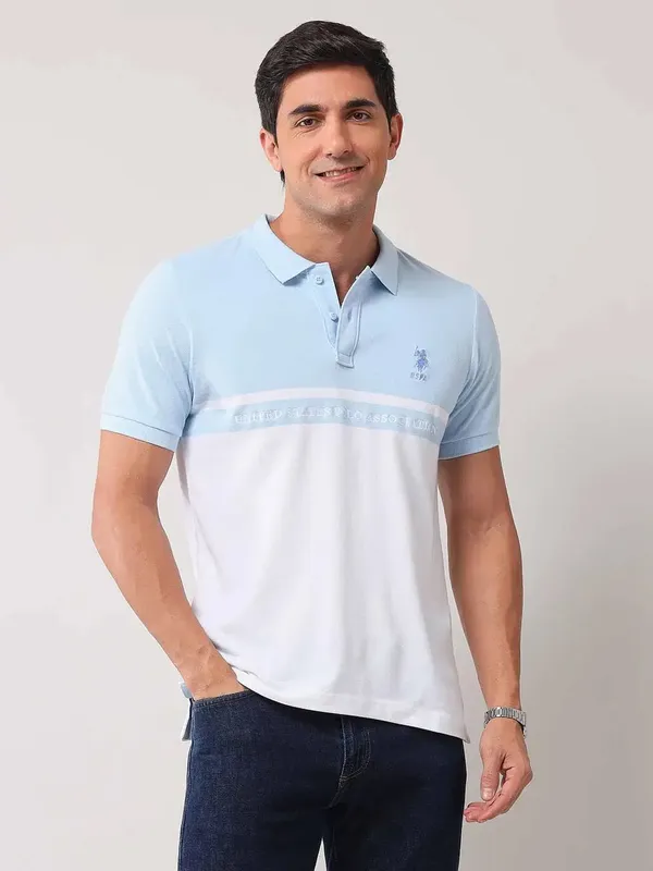 US POLO white and sky blue cotton t-shirt