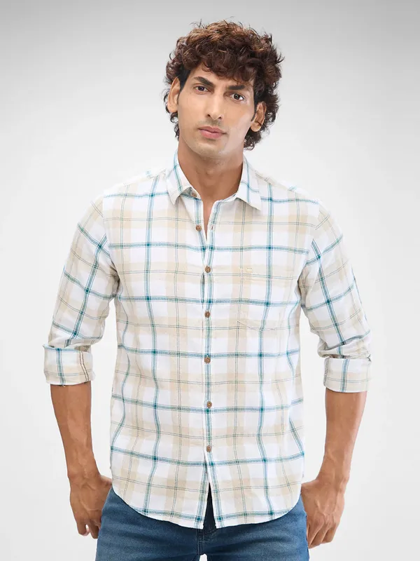 SPYKAR white checkered cotton shirt