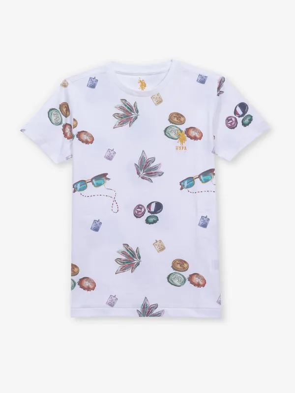 US POLO white cotton printed shirt for men
