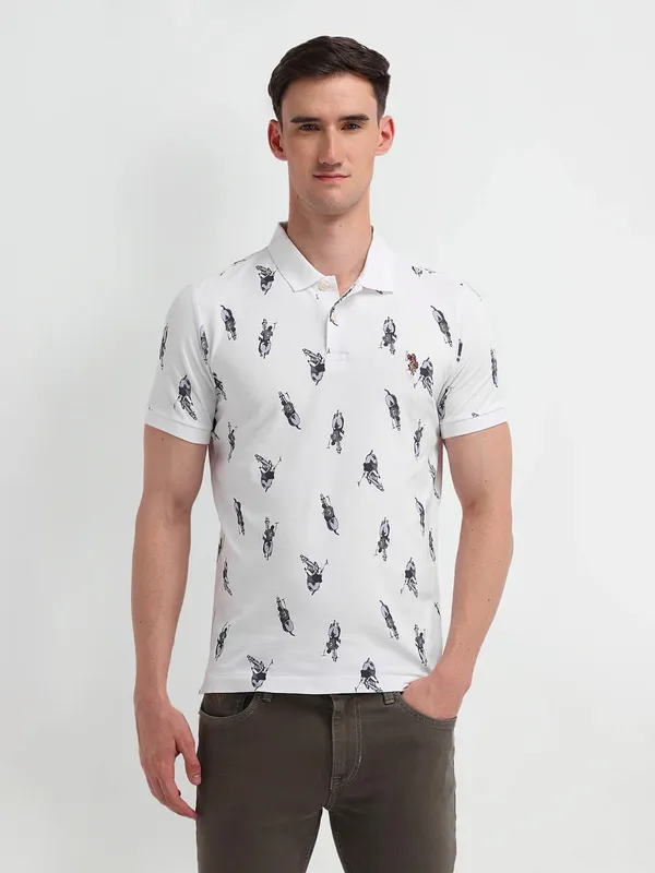 US POLO white logo printed polo t-shirt