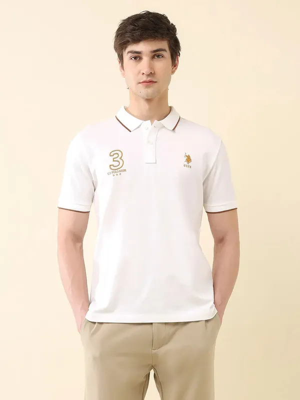 US POLO white plain slim fit polo neck t-shirt