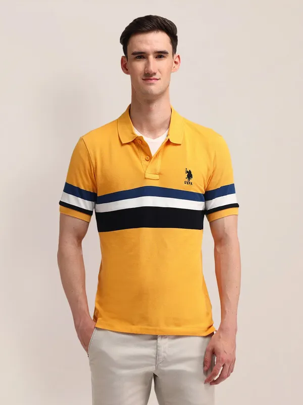 US POLO yellow stripe cotton t-shirt for men